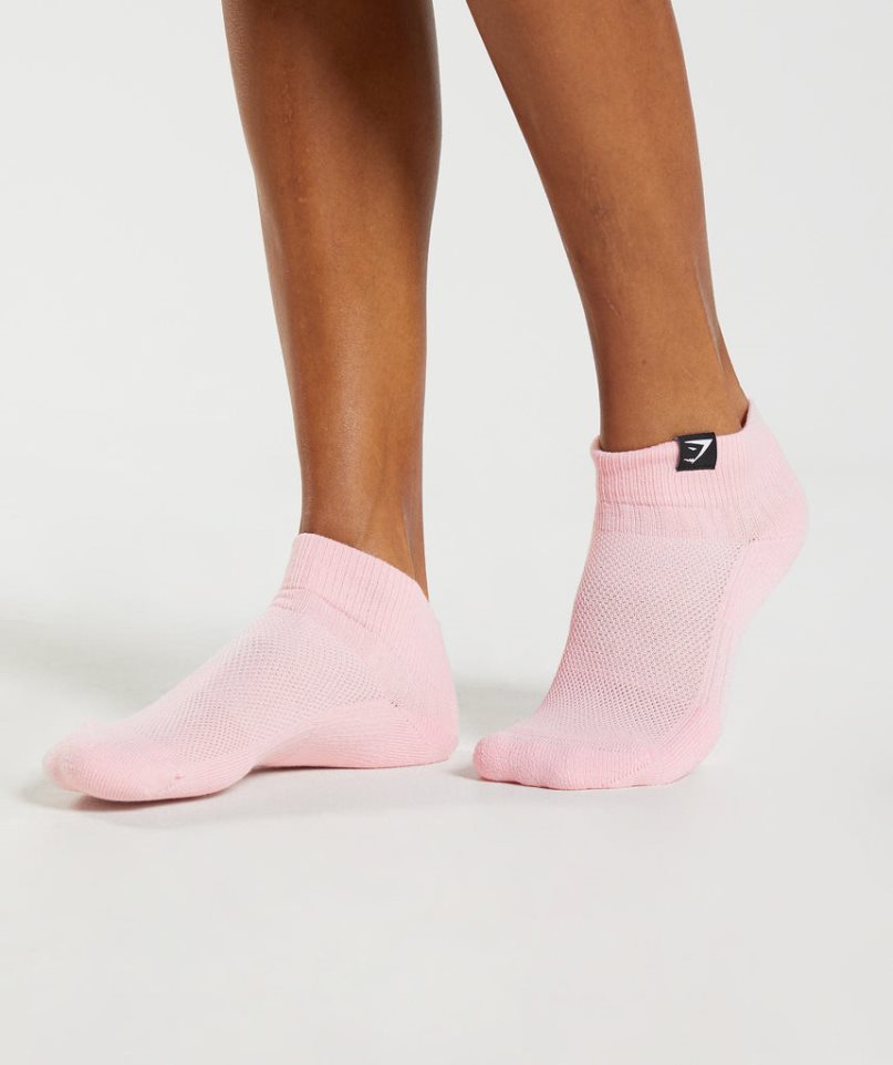 Gymshark Woven Tab Sneaker 3pk Socks Green / Pink / Fuchsia | NZ 7TWLEF